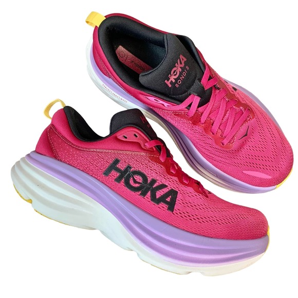 Hoka Shoes - HOKA ONE ONE Bondi 8 Cherries Jubilee Pink Yarrow Purple Yellow Women Sneaker 9B